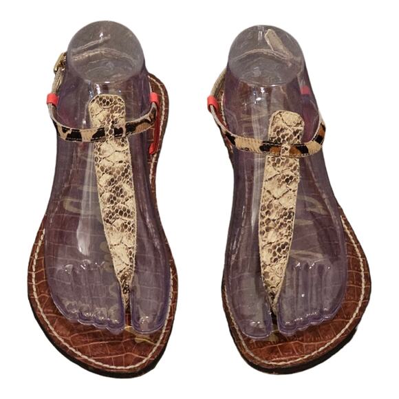 Sam Edelman Gigi Leopard Snake T-Strap Toe Post Sandals Women's sz 9 - Picture 1 of 8